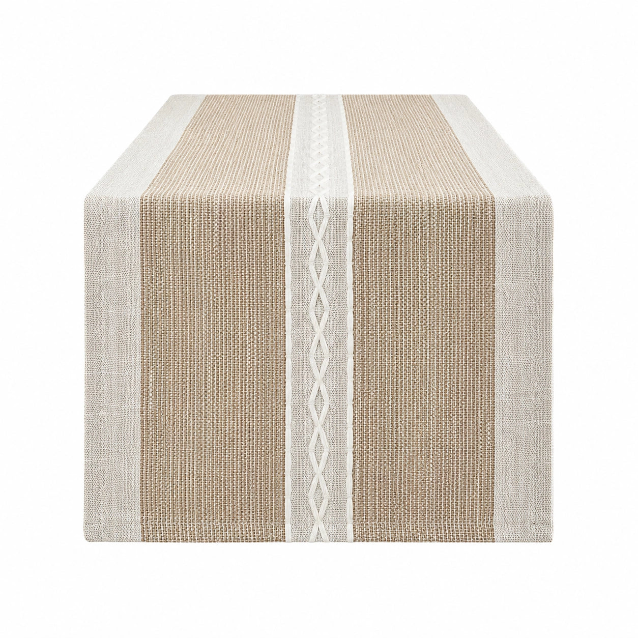 Chemin de table beige avec rayures blanches