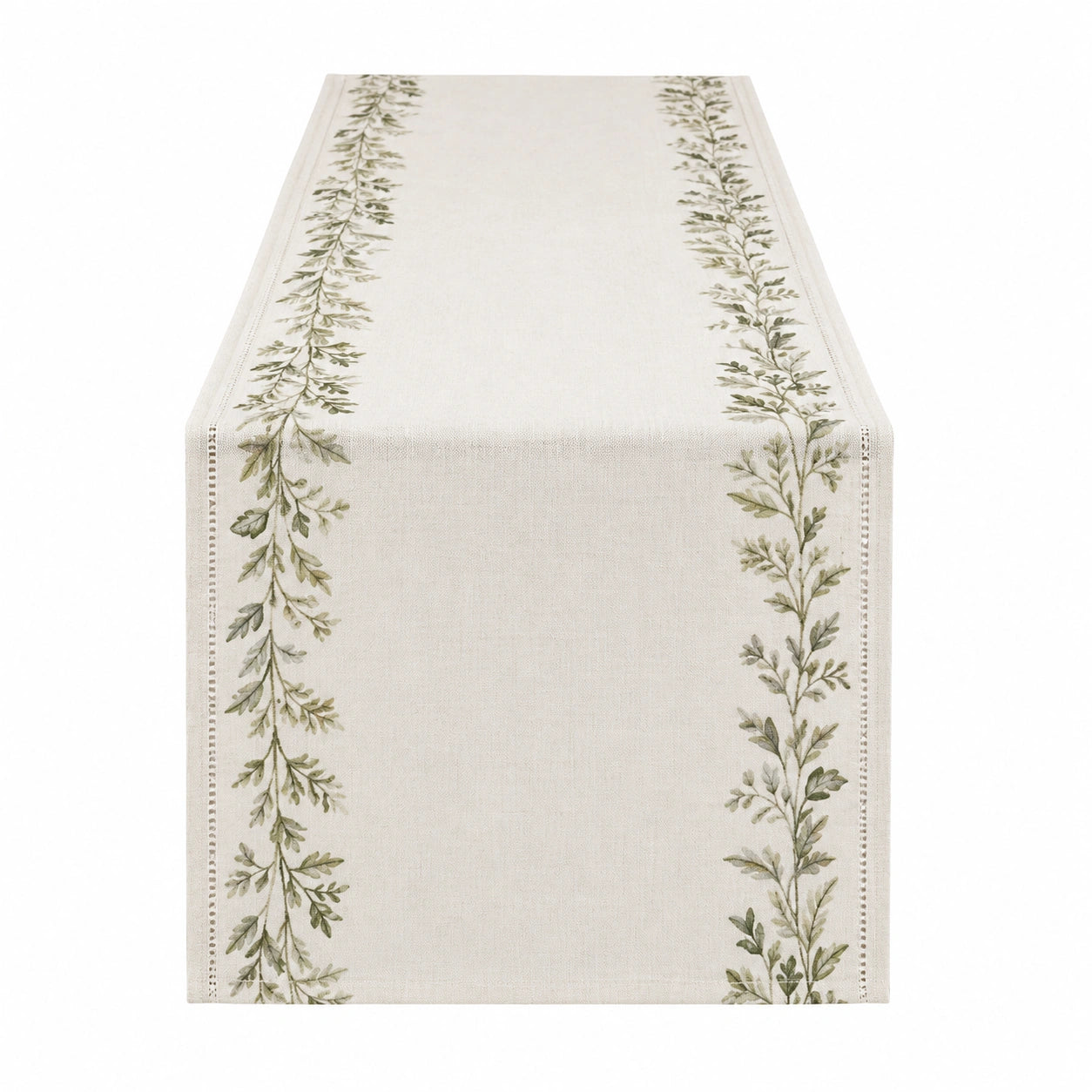 Chemin de Table Motif Feuilles Crème/Vert 180cm
