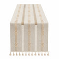Chemin de Table Beige avec Motifs Linéaires et Franges