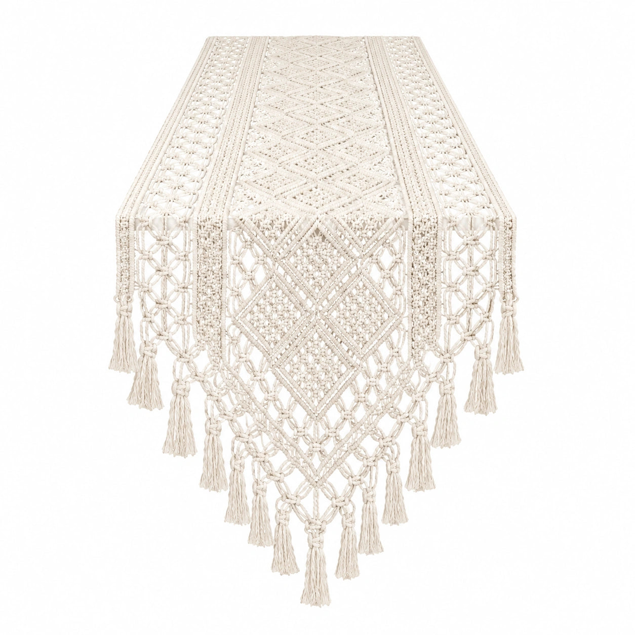 Chemin de Table en Macramé Crème 180x40cm