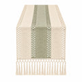 Chemin de Table Beige et Vert avec Franges Élégantes