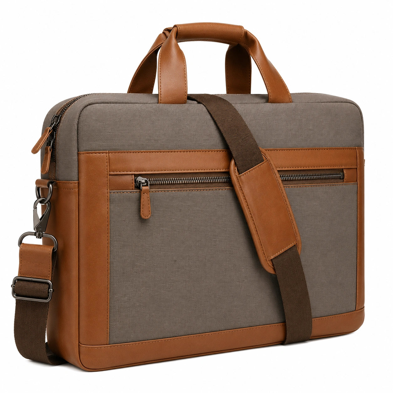 Sacoche pour ordinateur portable en toile marron avec bandoulière