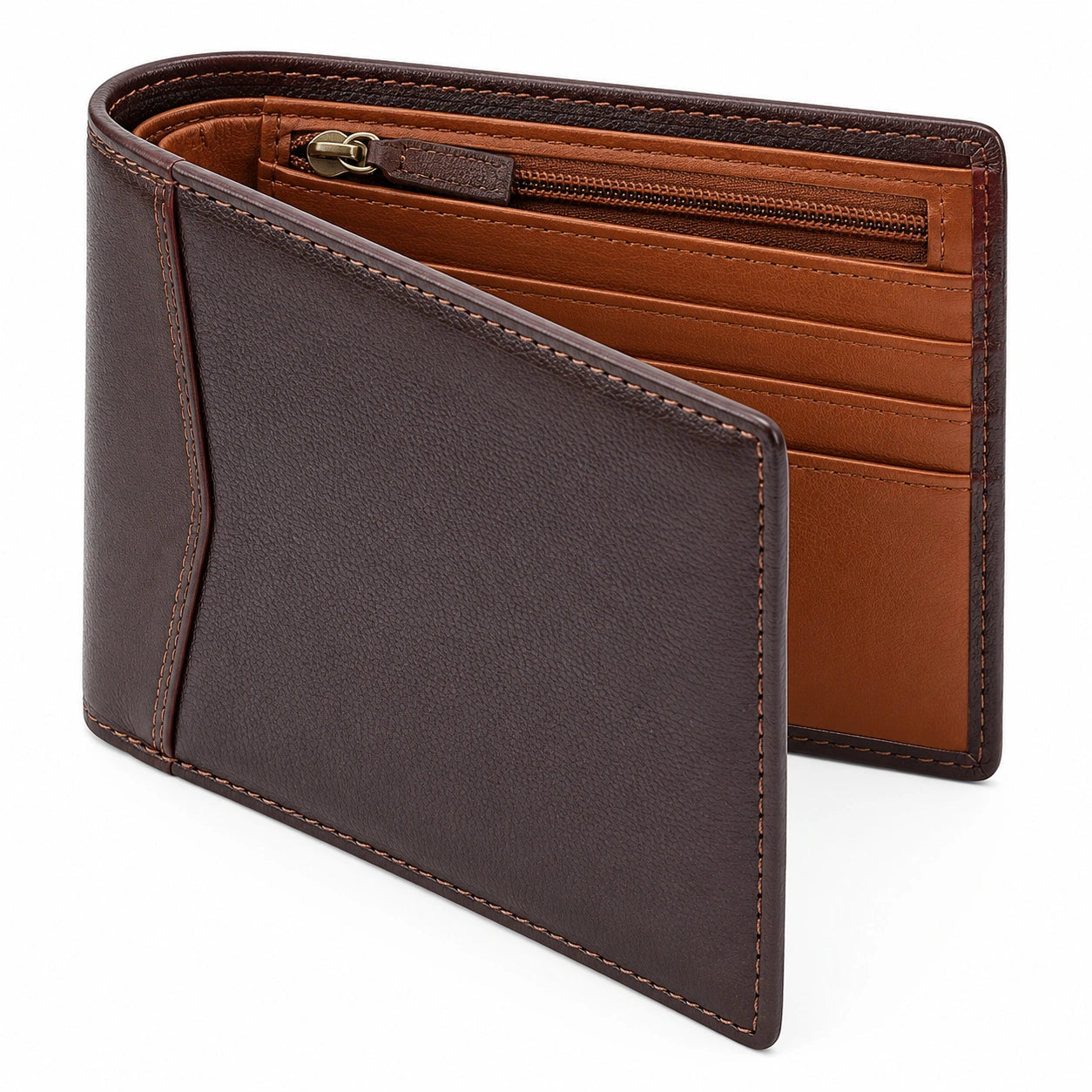 Portefeuille bifold marron avec poche zippée