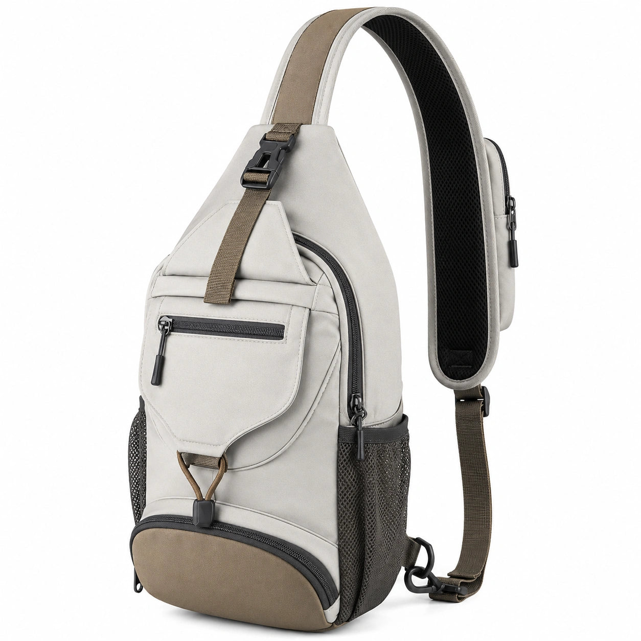 Sac bandoulière décontracté gris et brun avec fermeture éclair