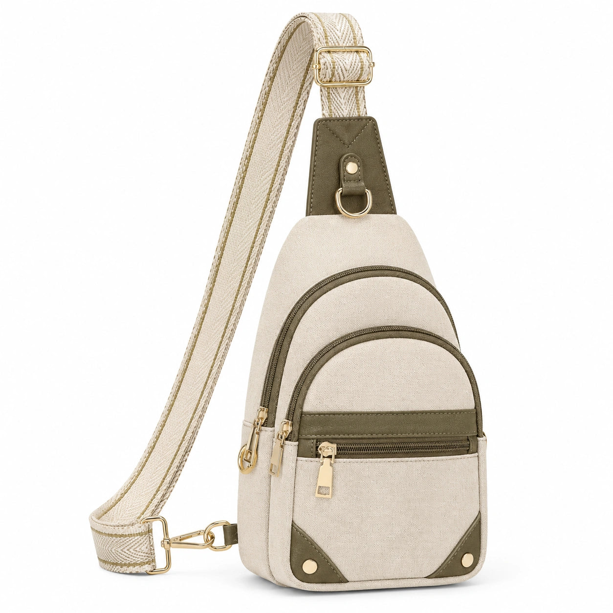Sac bandoulière beige et kaki avec sangle ajustable