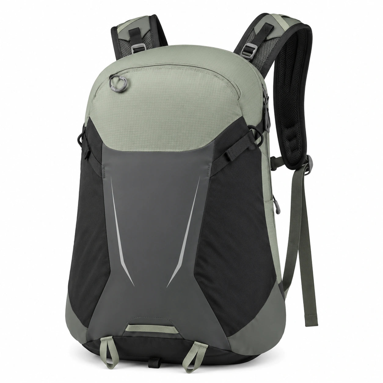 Sac à dos de randonnée 30L vert/noir avec multiples compartiments