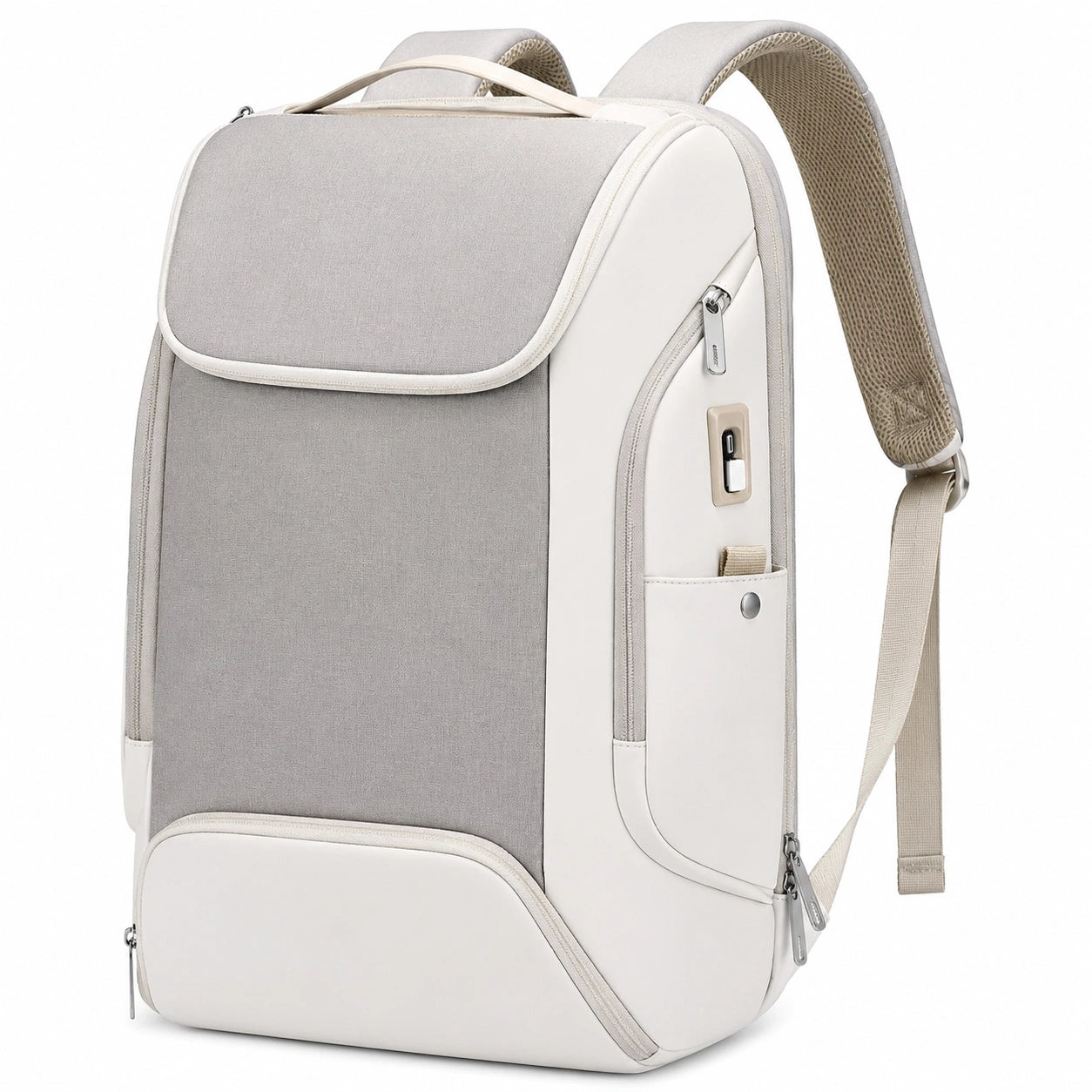 Sac à dos urbain antivol USB gris et blanc 20L