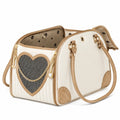 Sac de transport pour animaux avec cœur décoratif en blanc et beige