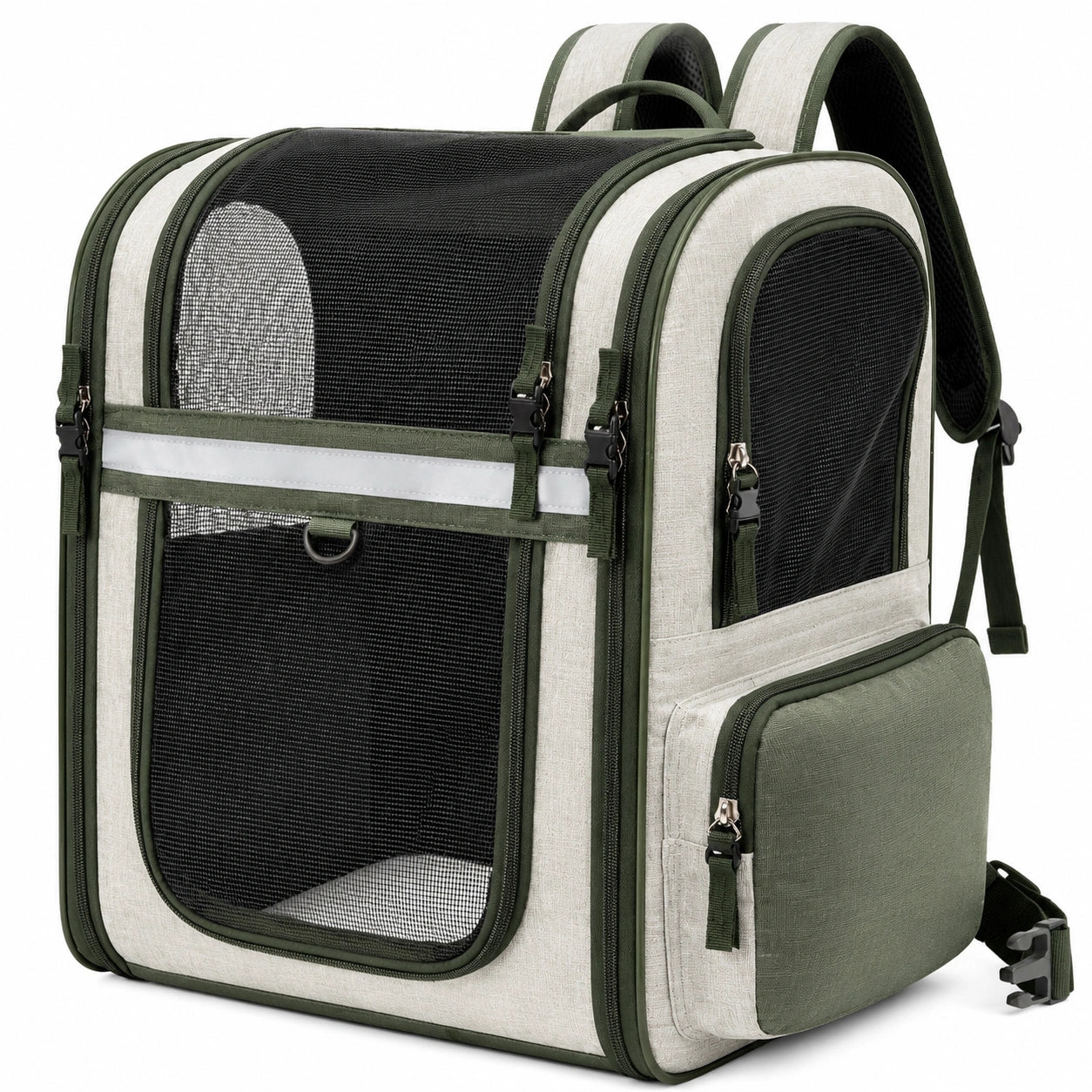 Sac à dos transporteur pour animaux avec panneaux en maille - Vert/Beige